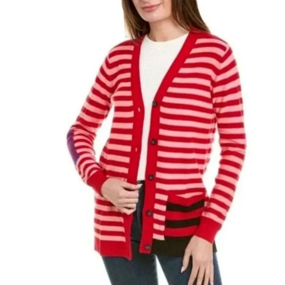 Cabi Picnic Cardigan Sweater M Womens Red Striped Art Deco Classic Preppy